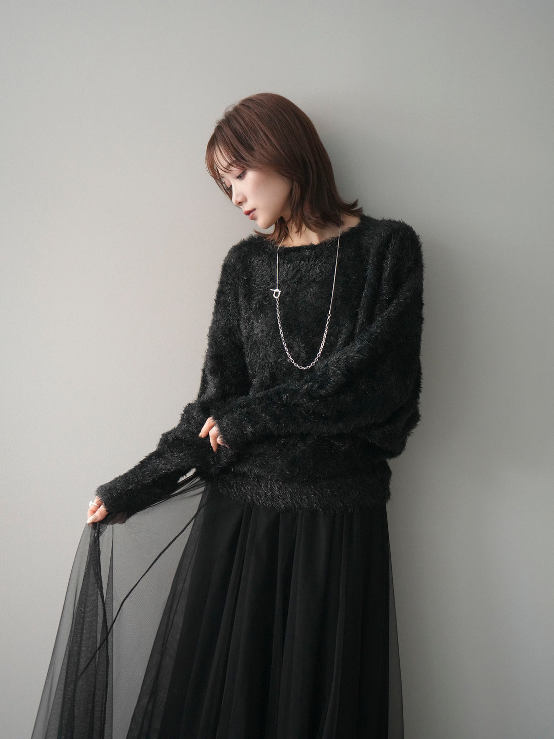 [予約]ラメシャギードルマンニットプルオーバー/black