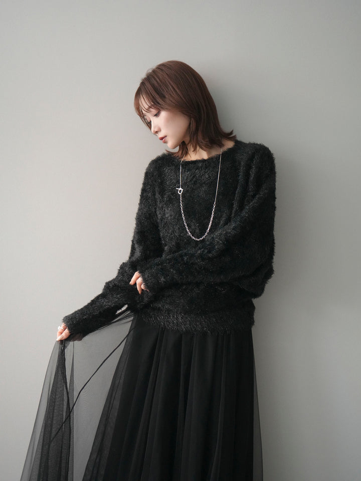 [予約]ラメシャギードルマンニットプルオーバー/black