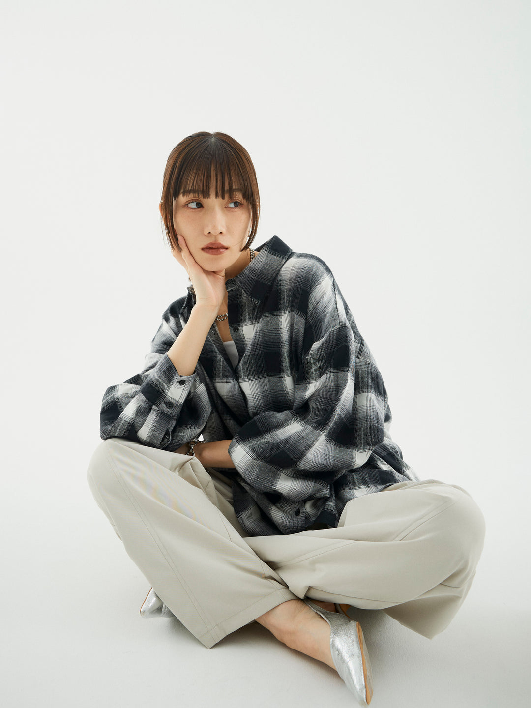 【Allure】[SET]オンブレチェックオーバーシャツ+オンブレチェックオーバーシャツ(2set)