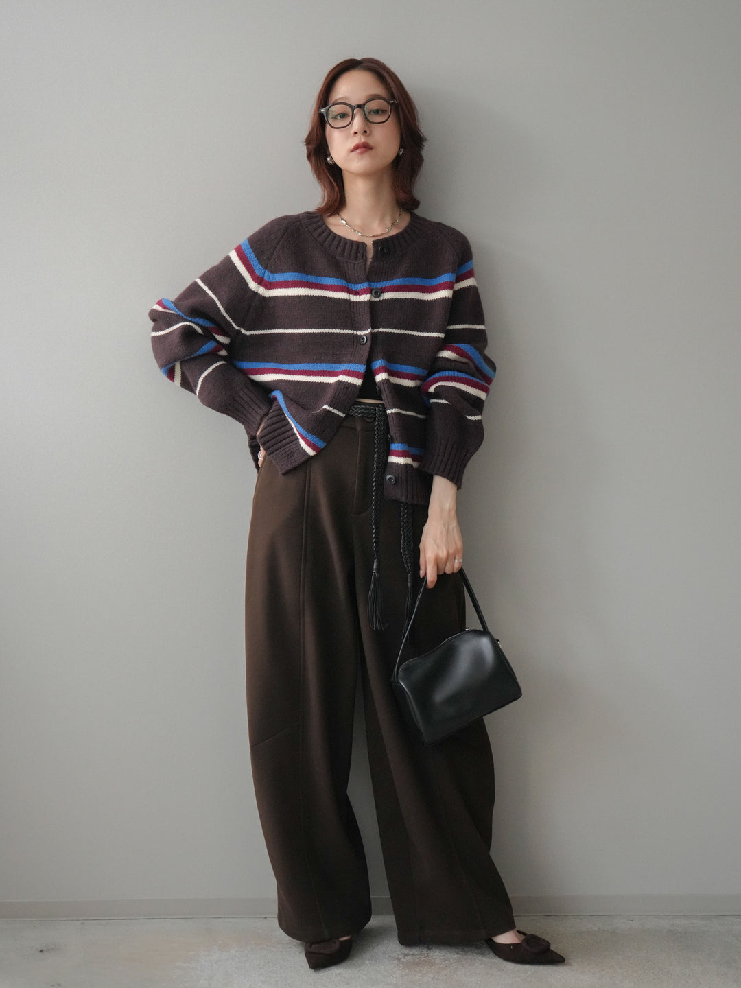 [予約]ベルト付裏起毛センターシームカーブパンツ/brown