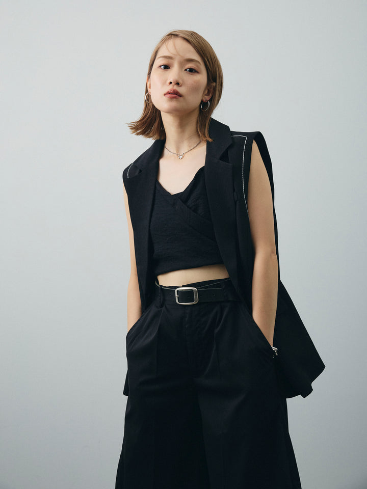 [SET]ステッチデザインベスト+リネンライクカシュクールデザインビスチェ+コクーンワイドチノパンツ(3set)