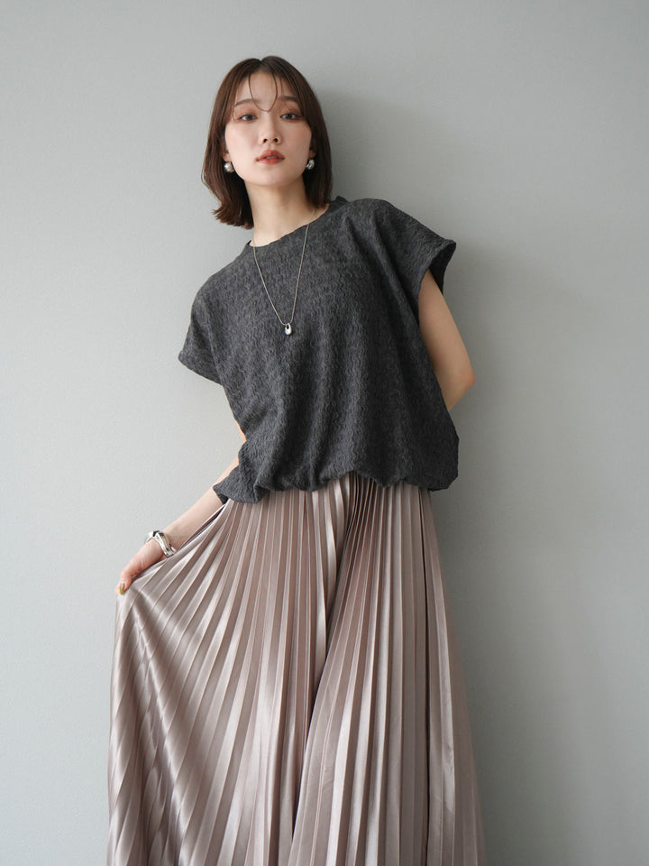 【預購】抽繩下擺提花套頭衫/炭灰色