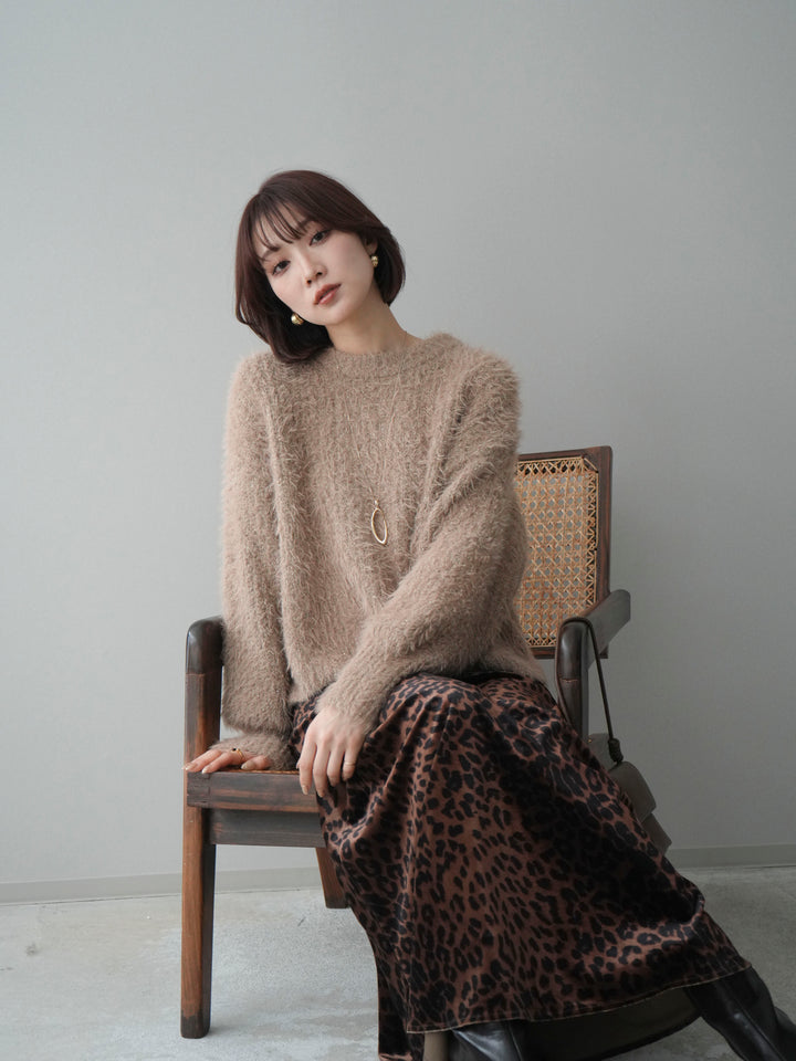 [予約]ボリュームスリーブシャギー MIXニットプルオーバー/brown