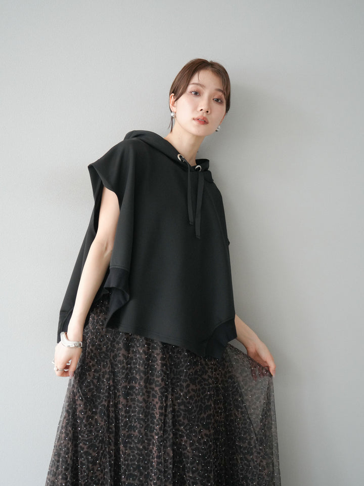 [予約]アシンメトリードルマンバックZIPフーディー/ブラック