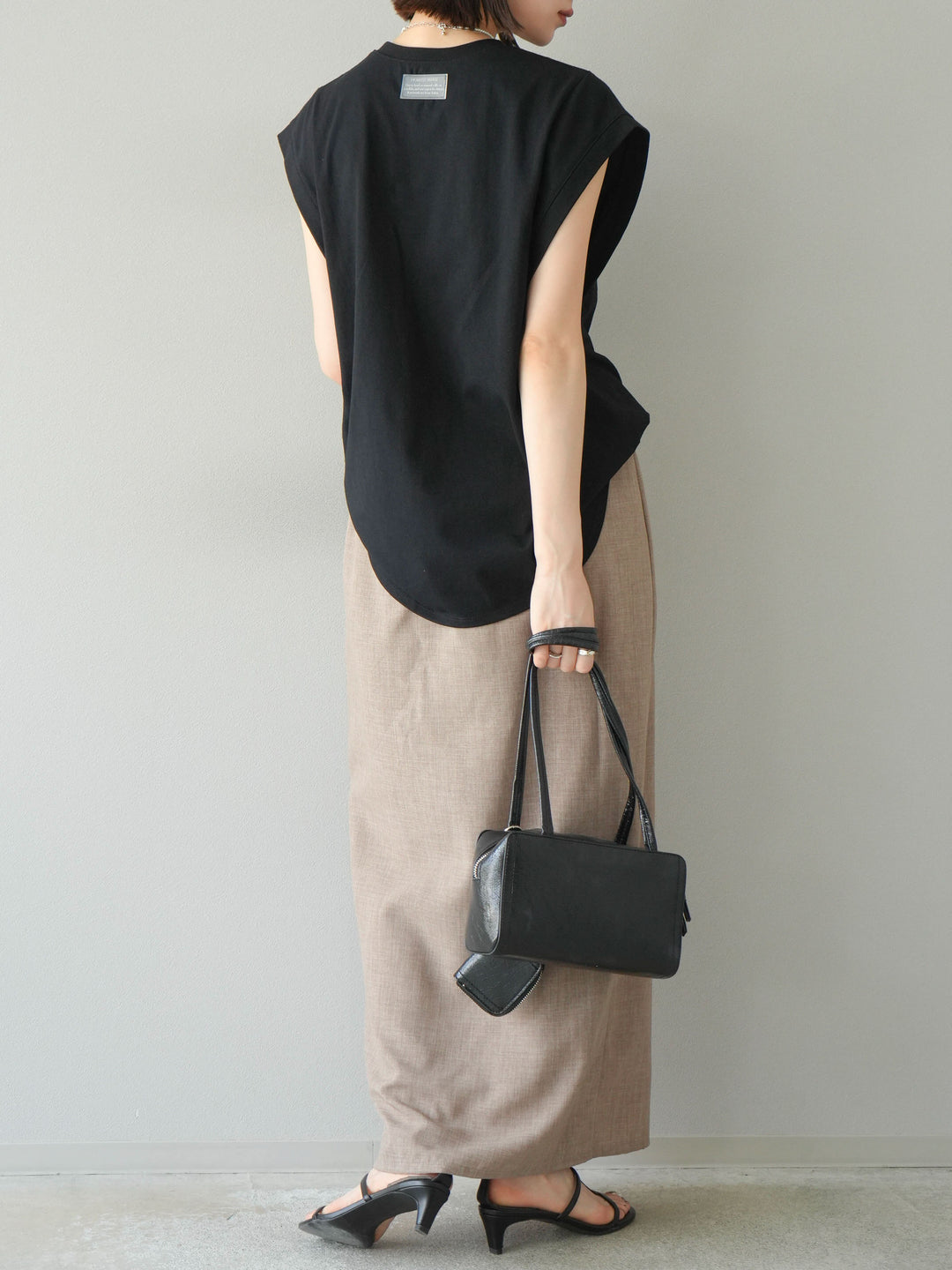 [予約]リネンライクZIPスリットタイトスカート/グレージュ