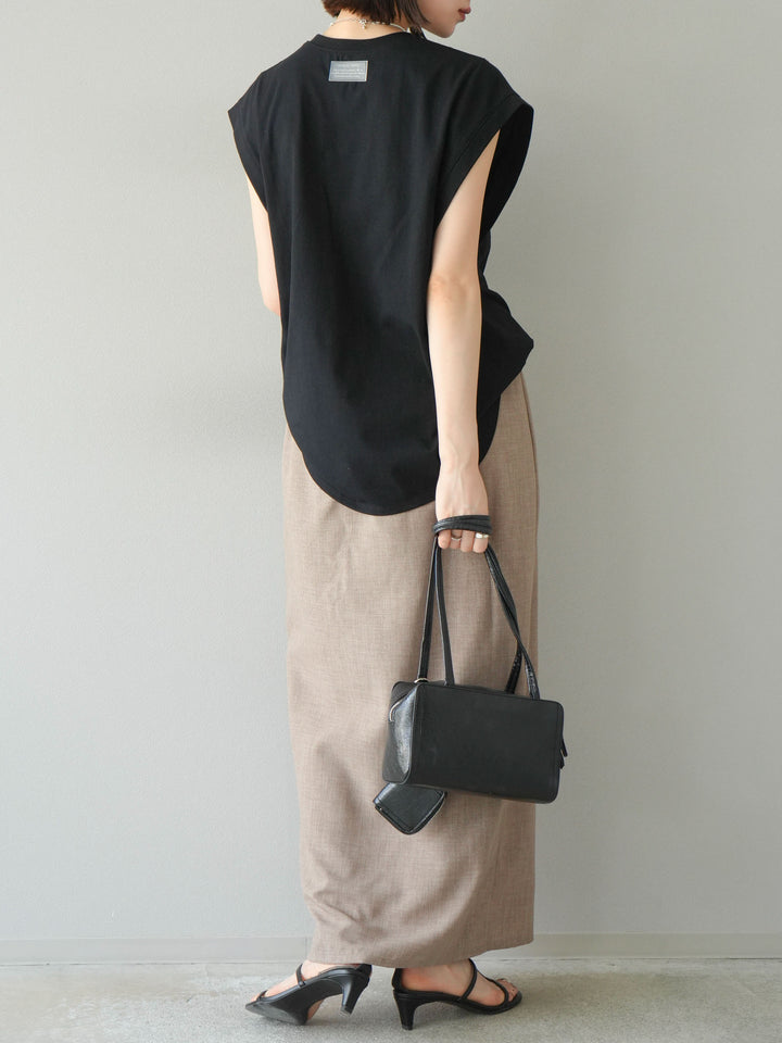 [予約]リネンライクZIPスリットタイトスカート/グレージュ