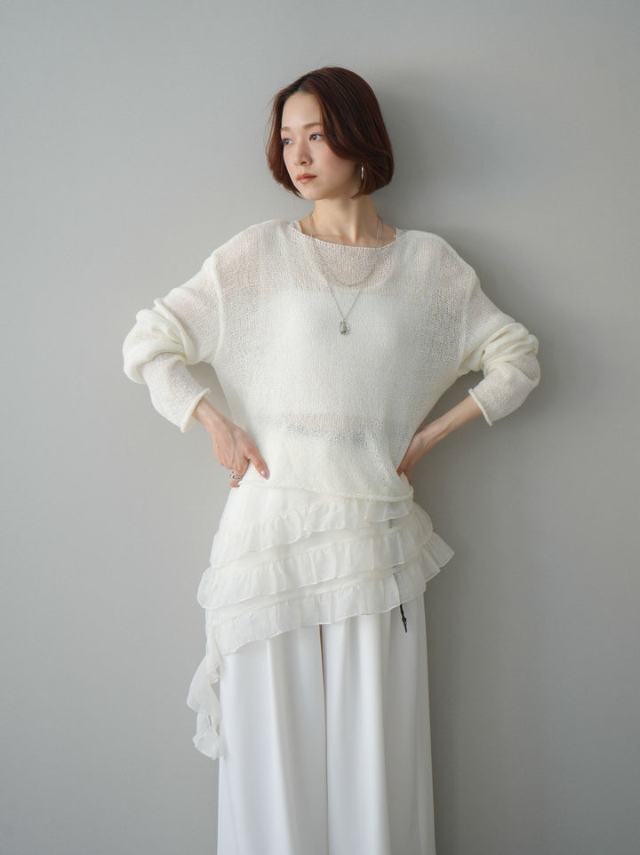 [予約]ラッフルオーガンジータンクトップ＆ニットアンサンブル/white