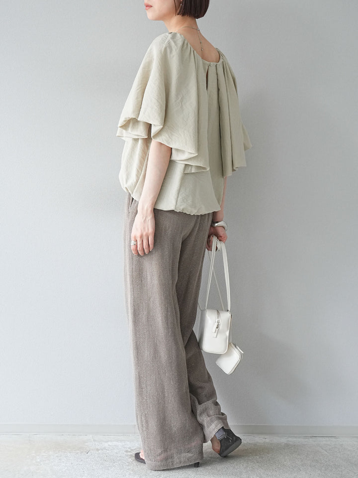 [預購] 棉金銀絲網眼休閒褲/米色