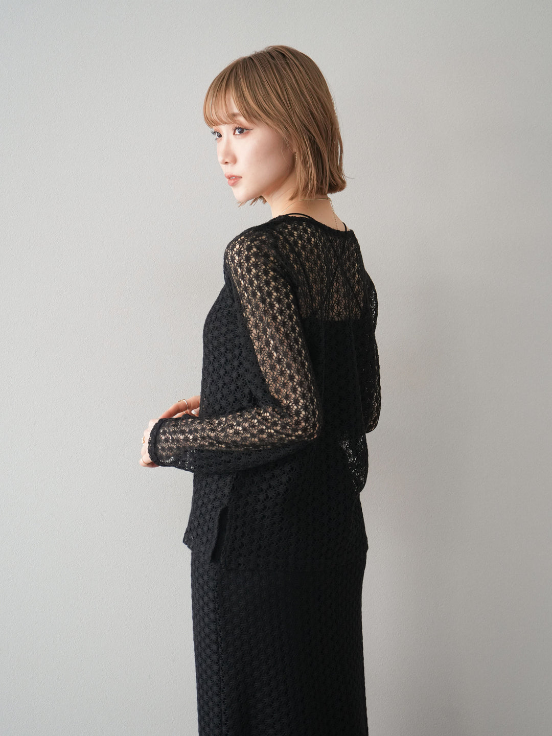 [予約]透かし編みトップス/ブラック