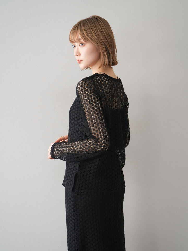 [予約]透かし編みトップス/ブラック
