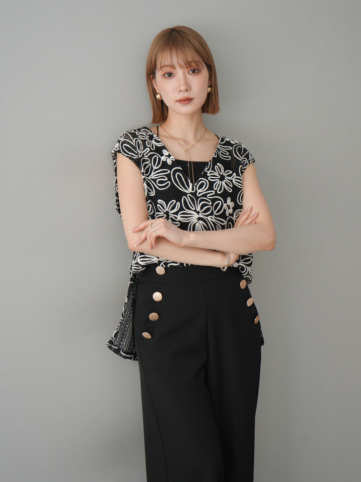 [予約]メッシュコード刺繍ベスト/ブラック