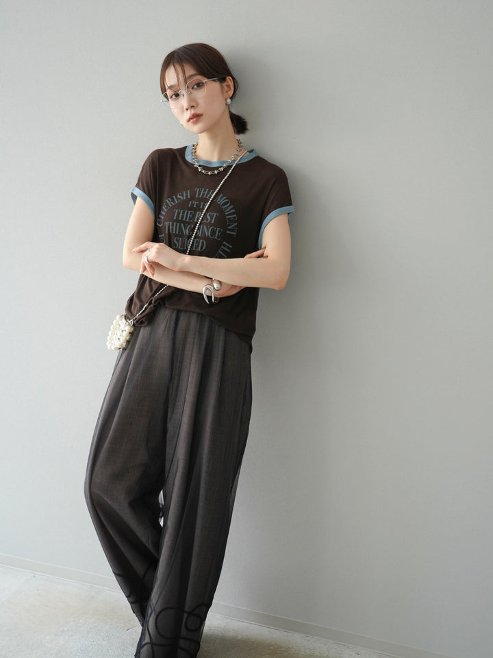 [SET]シアーフライス ロゴプリントT +コード刺繍チュールレイヤードパンツ(2set)