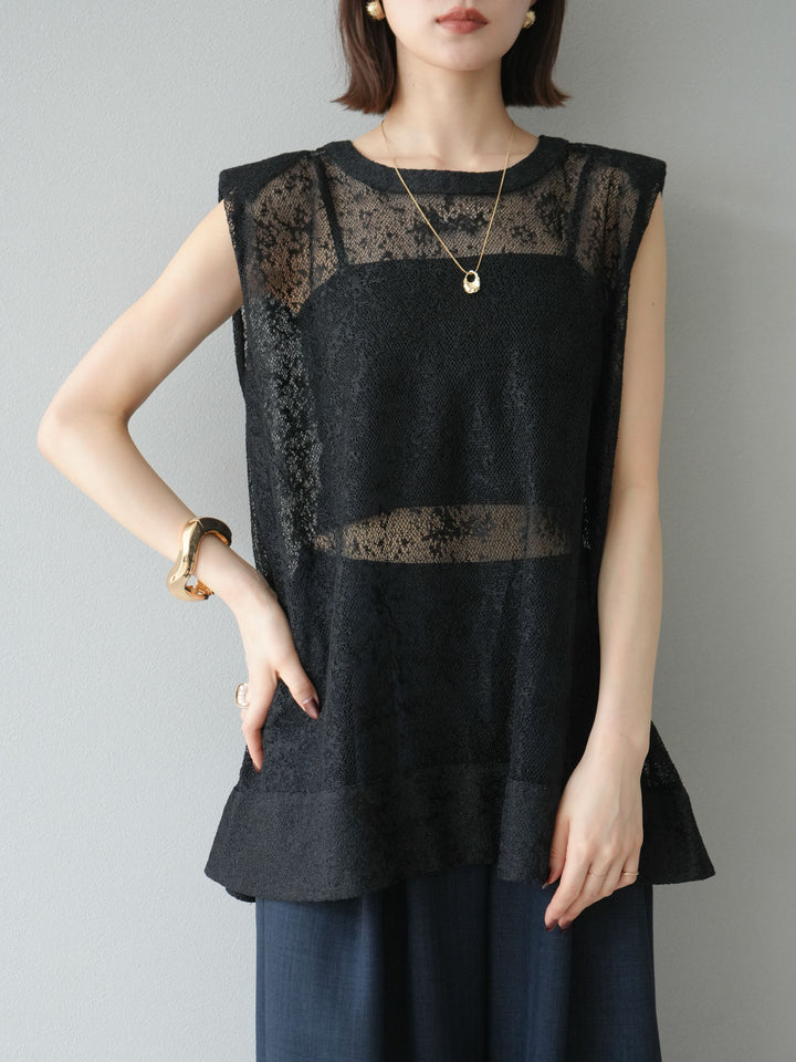 [予約]シャイニーレースプルオーバー/ブラック