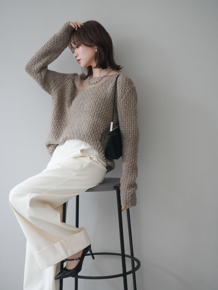 [予約]ダメージデザインニットプルオーバー/greige