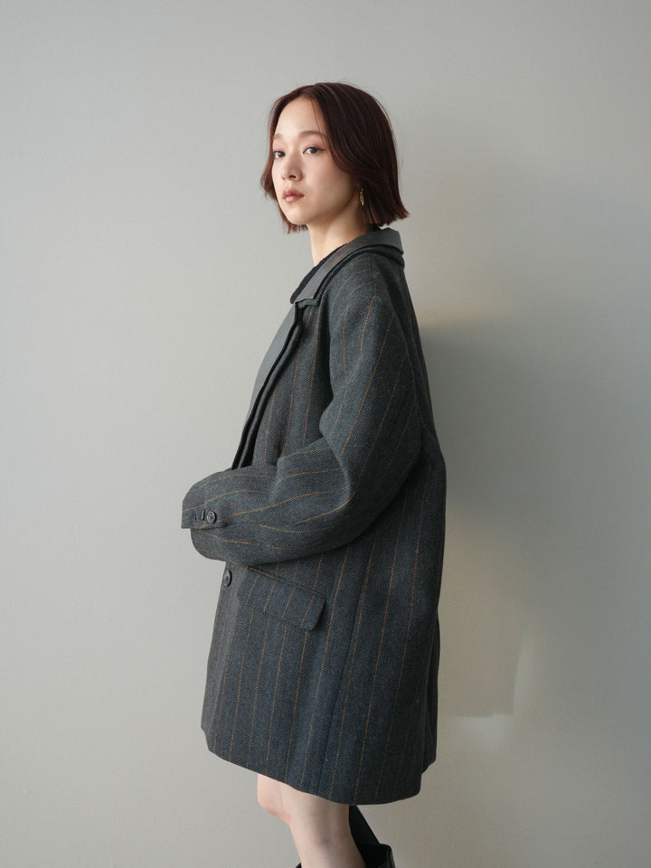 [SET]襟付きブークレミニワンピース+レイヤードデザインツイードテーラードジャケット(2set)