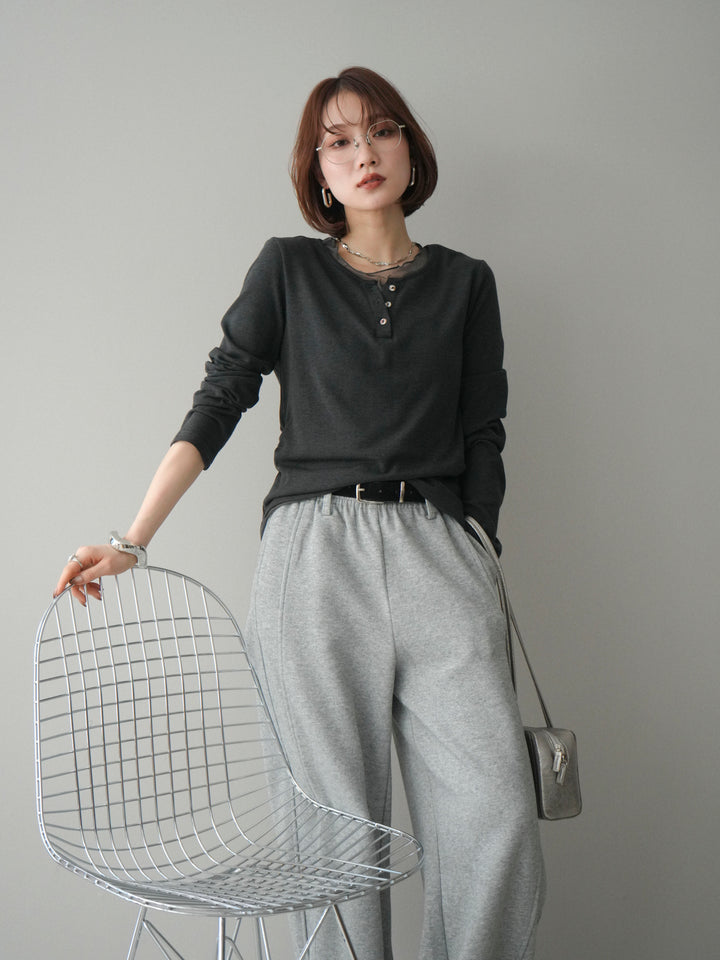 [予約]チュールレイヤードヘンリーネックカットソー/charcoal