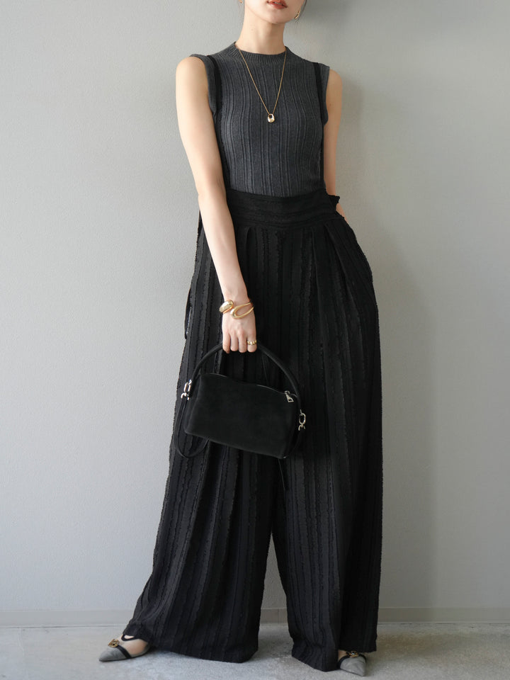 [予約]ジャガードストライプサロペット/ブラック