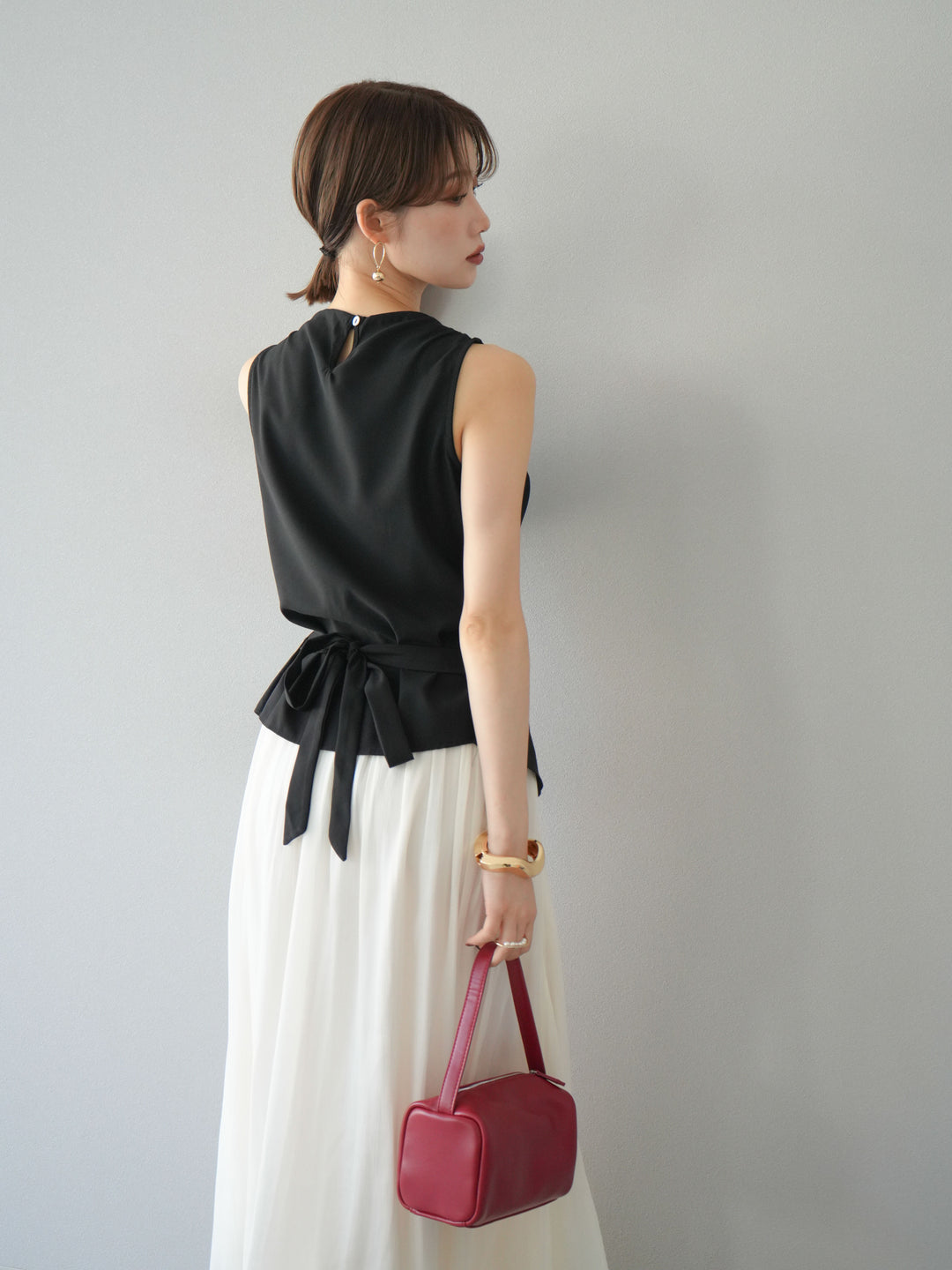 [SET]ノースリーブトップス＆シャイニーフレアスカートSET UP/(2set)