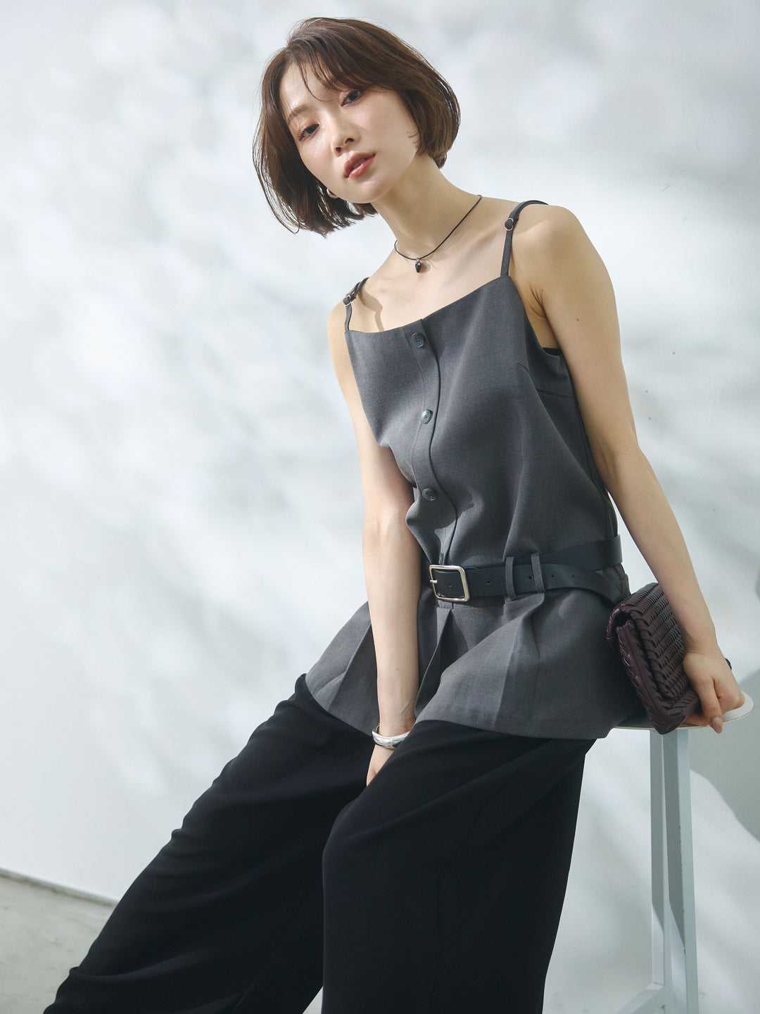 【Allure】[SET]ベルト付テーラードキャミソール+ベルト付テーラードキャミソール(2set)