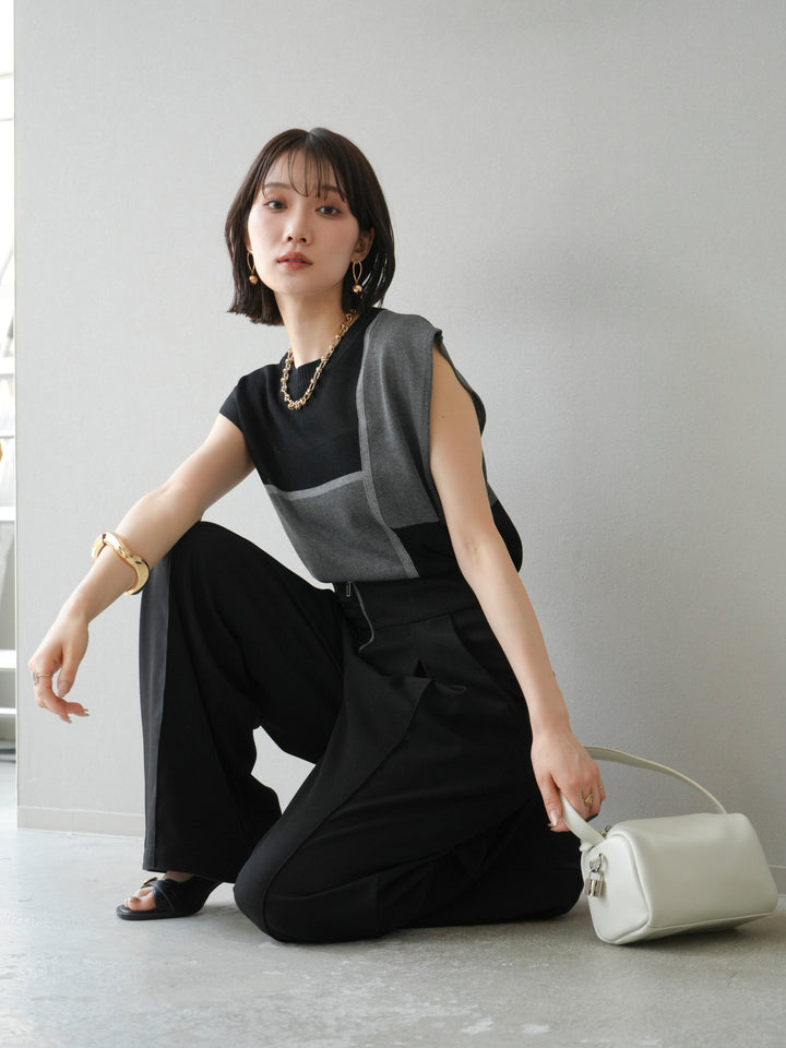 【預購】同色系無袖針織套頭衫/黑色