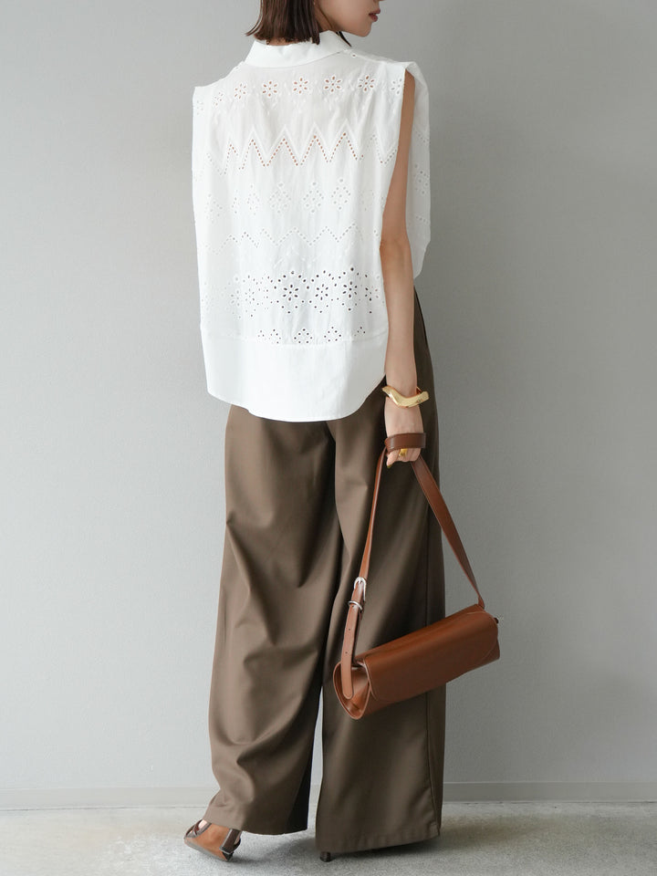 【預購】寬褲，捲腰，附logo褶/褐色