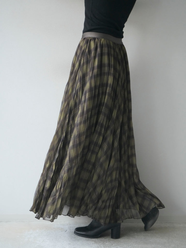 [予約]チェック柄ワッシャープリーツスカート/green