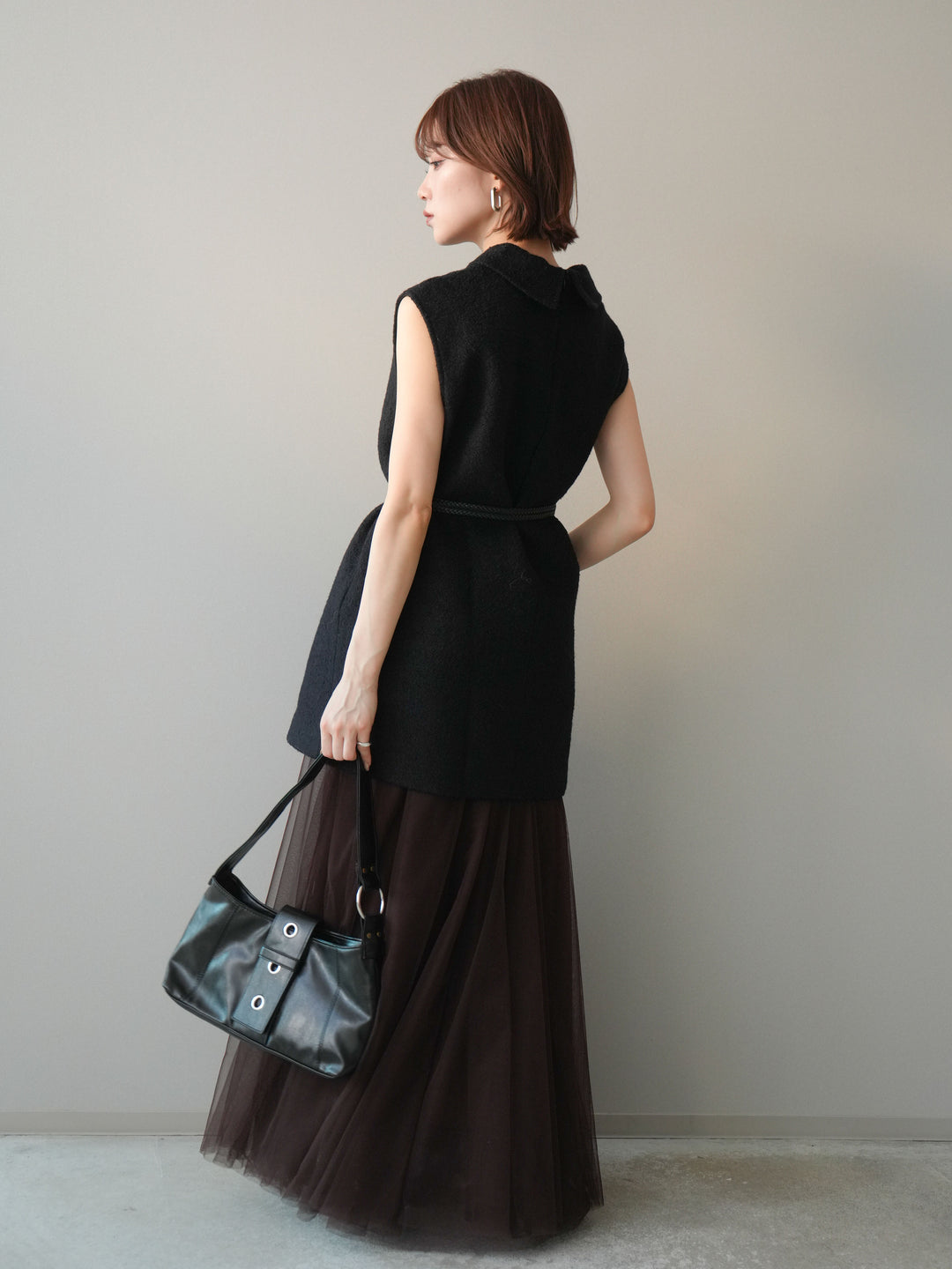 [予約]襟付きブークレミニワンピース/black