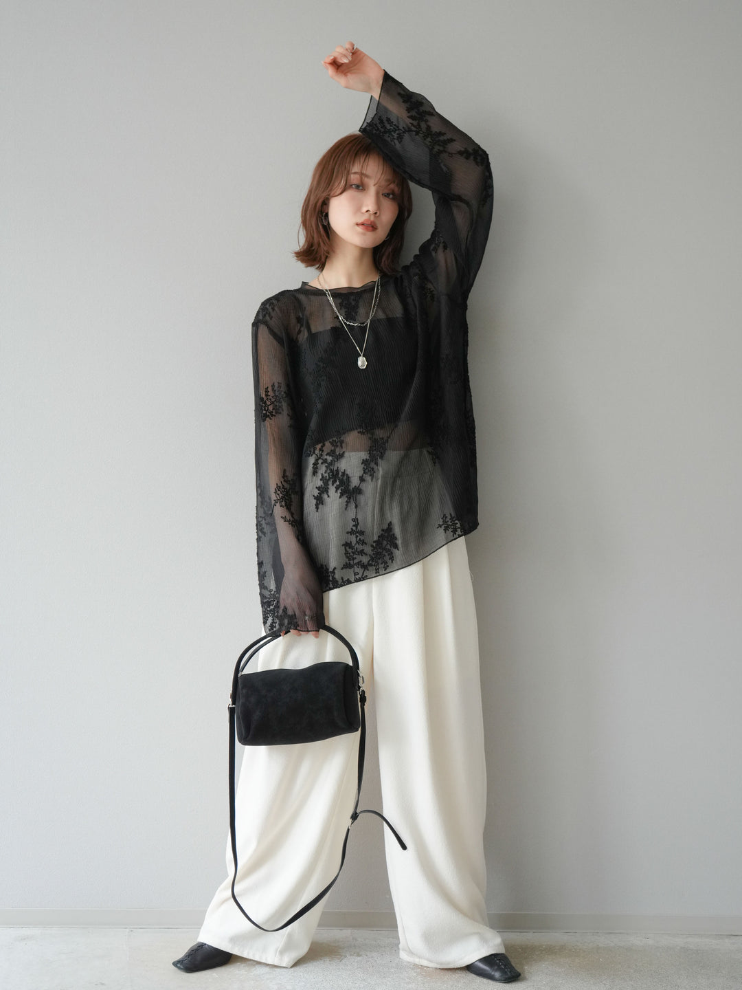 [予約]ネップワイドパンツ/アイボリー