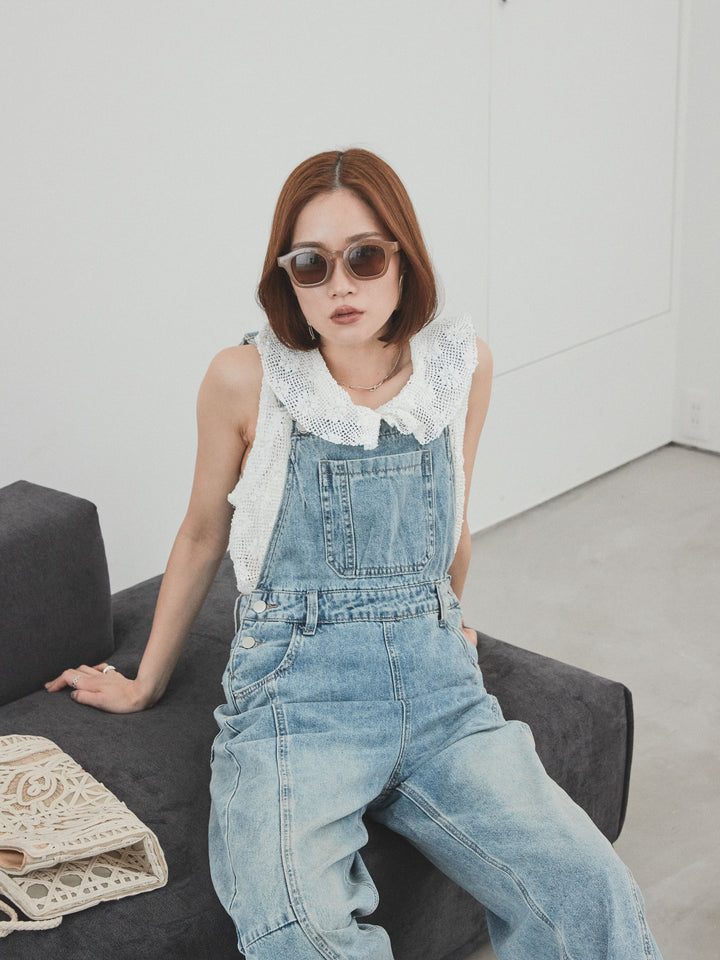 [予約]センターシームデニムサロペット /ライトブルー