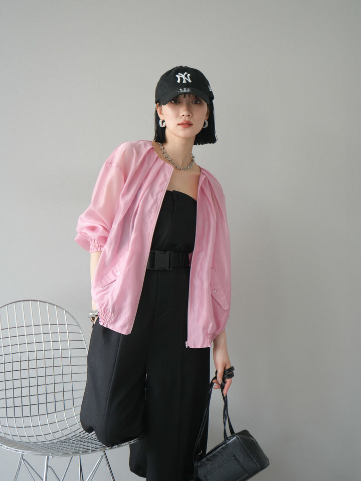 [SET]タックデザインシアーブルゾン+ヘザーツイルベルト付ベアサロペット(2set)