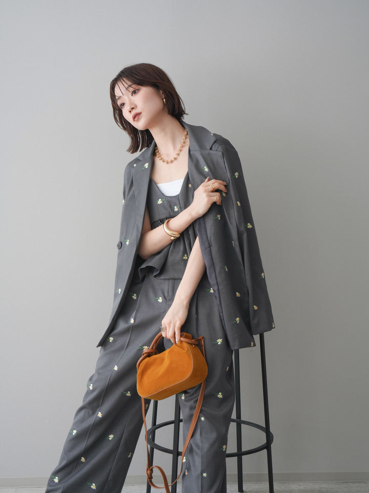 [予約]フラワー刺繍テーラードジャケット/gray