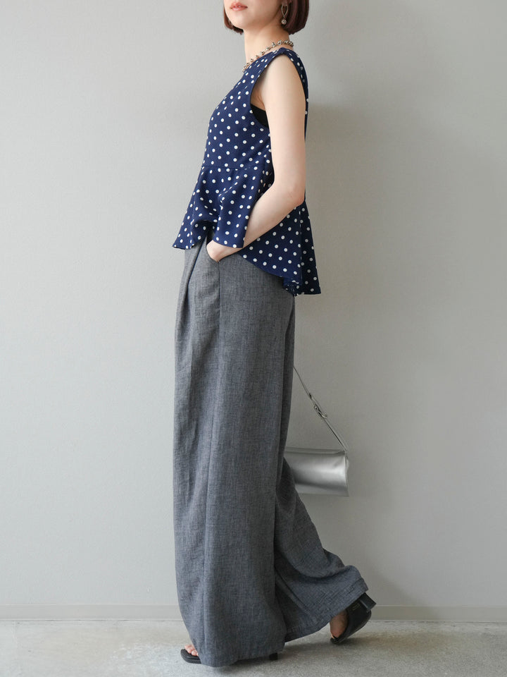 [予約]リネンライクベルト付タックループワイドパンツ/ブラック