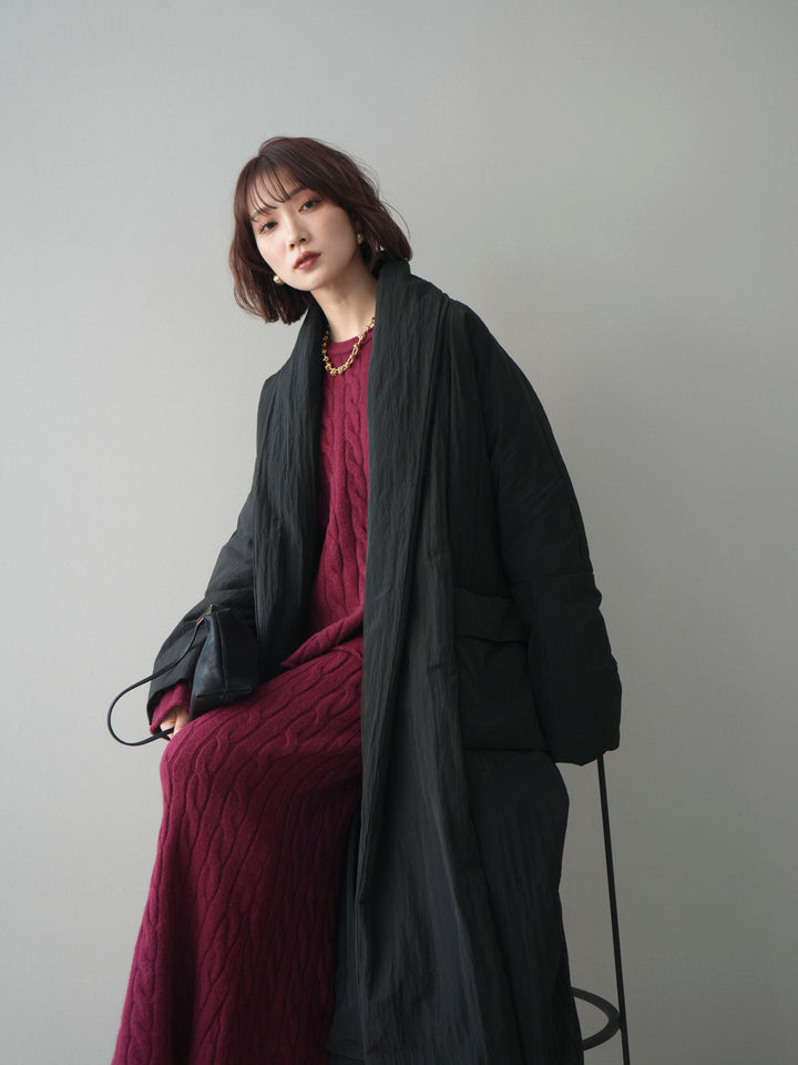 [SET]ストール付ケーブルニットプルオーバー&ロングスカートSET UP+ロングダウンコート(2set)