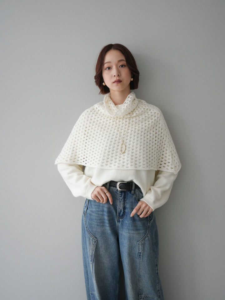 [予約]メッシュケープアンサンブルニットプルオーバー/white