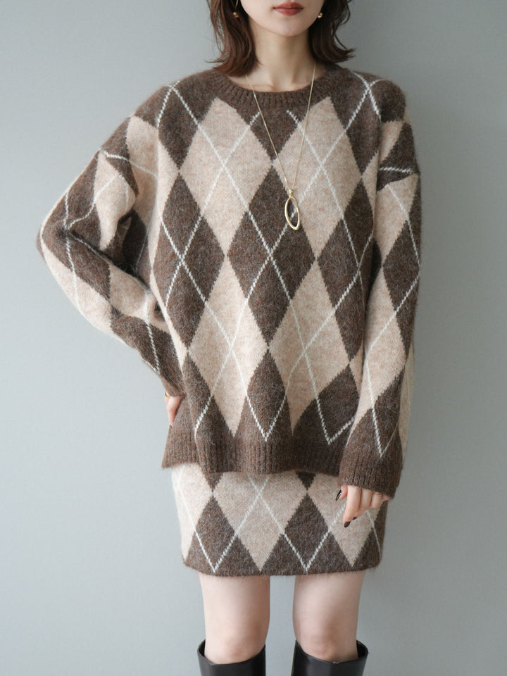 [SET]アーガイル柄ニットプルオーバー＆ミニスカート