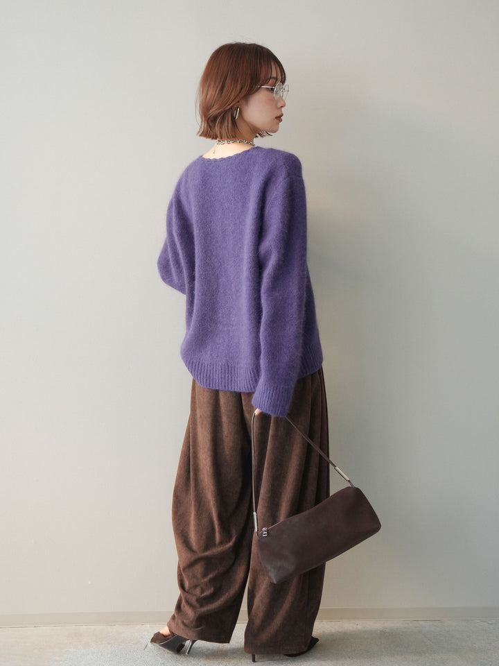 [SET]くるみボタンニットカーディガン+コーデュロイサイドタックコクーンパンツ(2set)