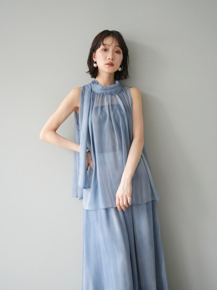 [予約]ニュアンスシアーホルターネックブラウス/ブルー