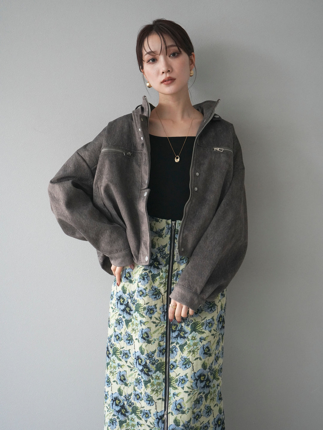 [予約]スエードジップデザインブルゾン/gray