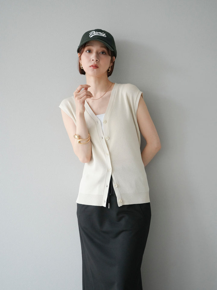 [SET]Vネックレーヨンニットベスト+スウェットロングスカート(2set)