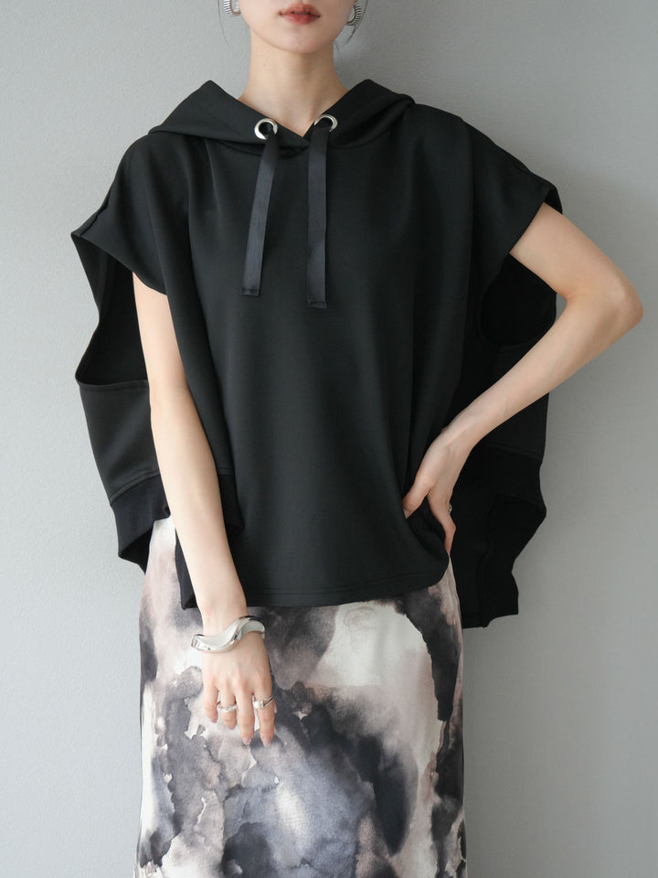 [SET]アシンメトリードルマンバックZIPフーディー+ニュアンスサテンフリルスカート(2set)