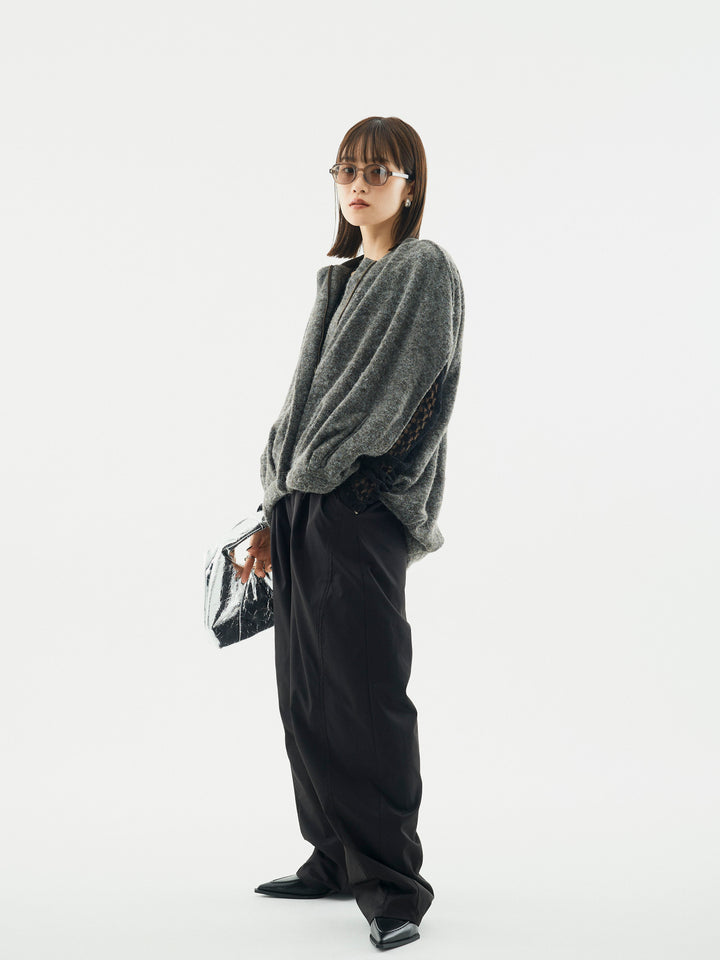 【Allure】[SET]ウール混コクーンブルゾン+タフタワイドカーブパンツ+バックラウンドレーストップス(3set)