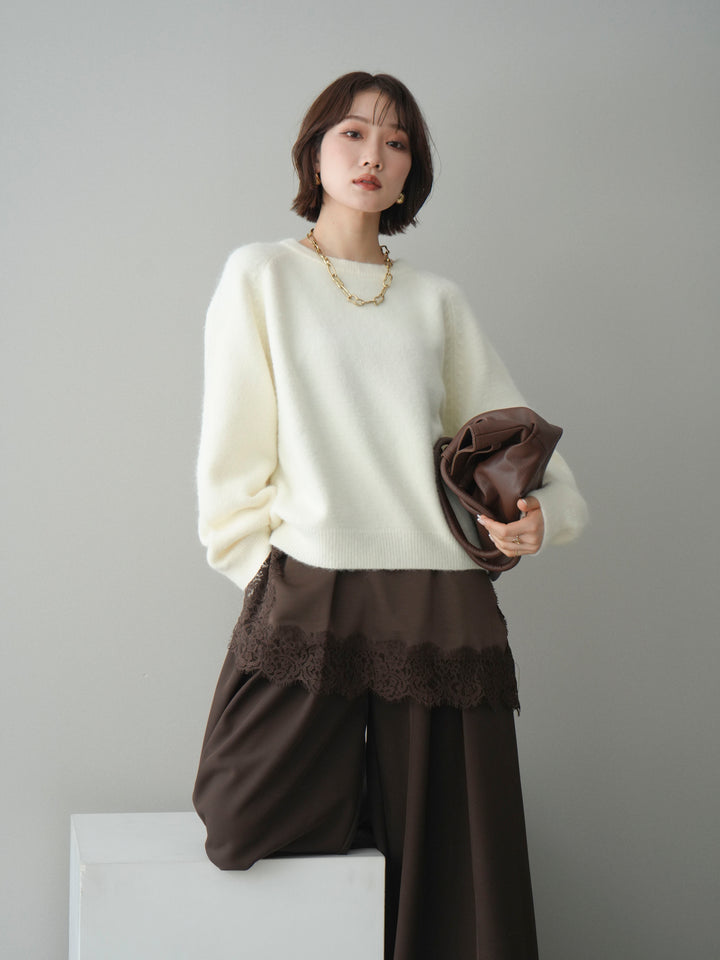 [予約]クルーネックモチモチニットプルオーバー/white