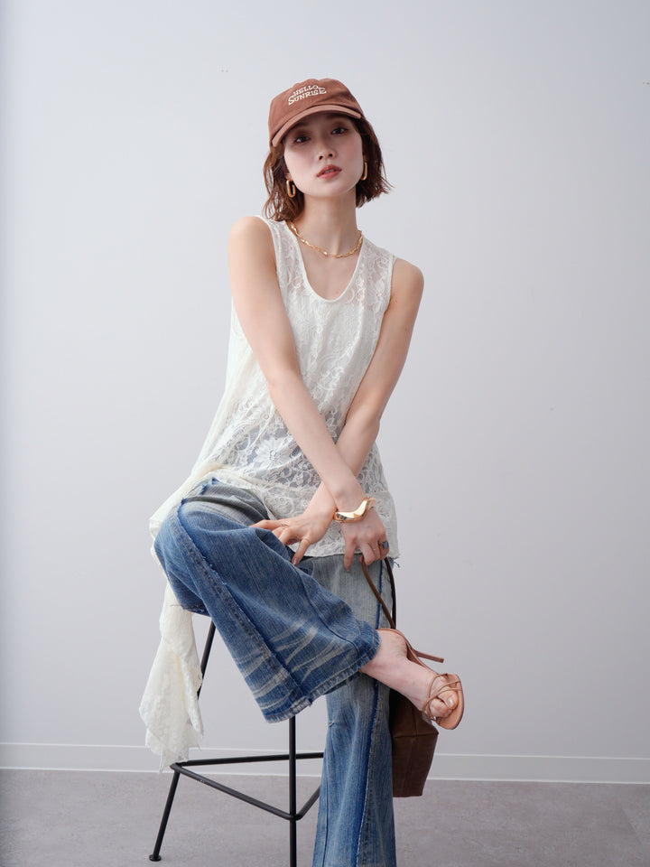 [予約]ラッフルレースアシメペプラムノースリトップス/ivory