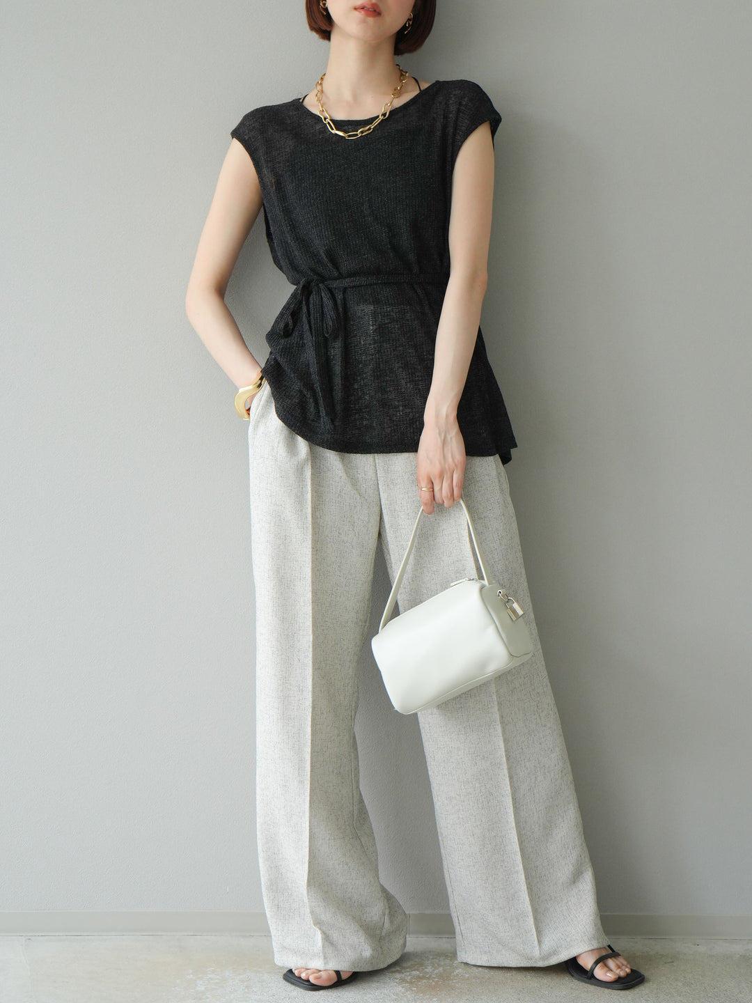 [予約]ミックスツイードタックパンツ/アイボリー