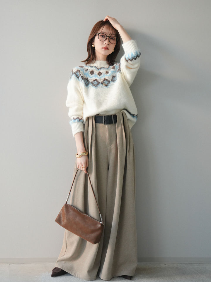 [予約]ベルトデザインループコールテンワイドパンツ(ベルト付き)/beige