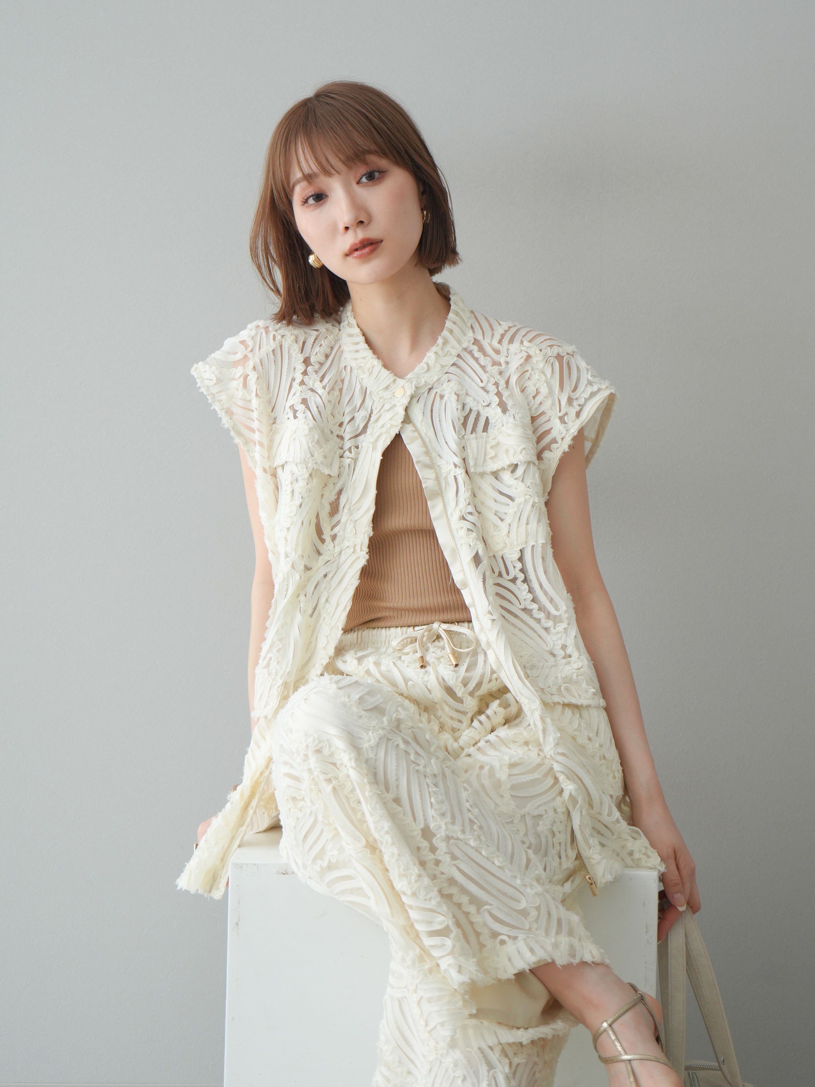 【Haat】シアーコットンレイヤードジレ　日本製 Haat】シアーコットンレイヤードジレ 日本製