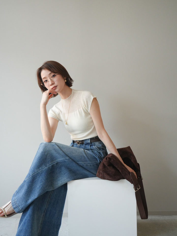 [SET]ビジューシアーフレンチニット+選べるアクセセット(2set)