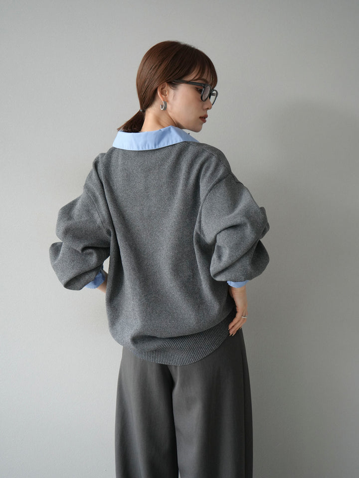 【SET】翻領polo針織套衫+雙褶闊腿褲（2件組）