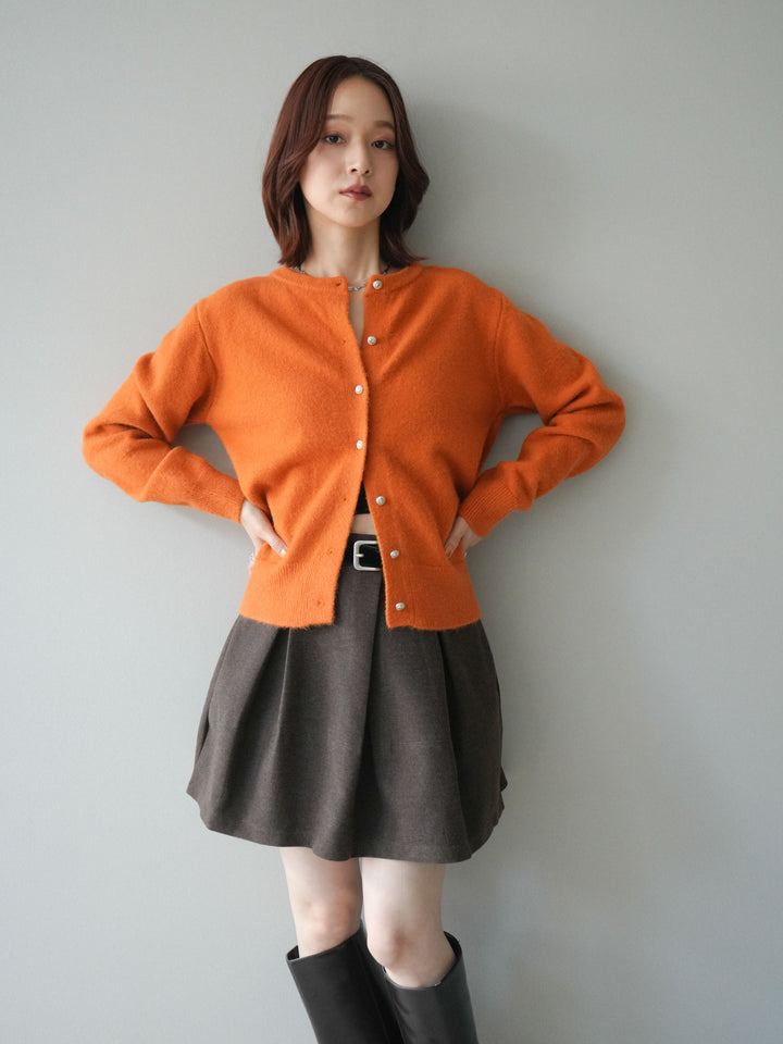 [SET]アンティークボタンニットカーディガン+ベルト付きタックミニスカート(2set)