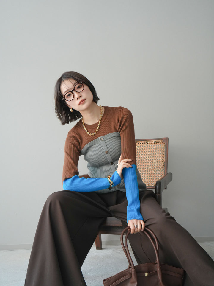 [SET]配色ビスチェドッキングリブニットトップス+選べるアクセセット(2set)